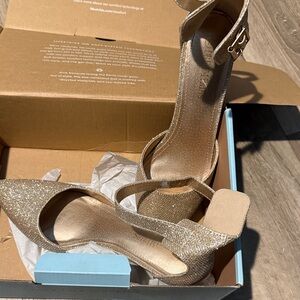 Life Stride Women's Glitter Pointed-Toe Ankle-Strap Heels in Gold